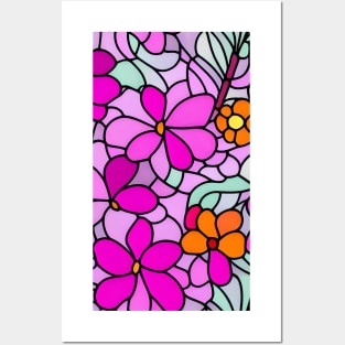 Pink and orange Flower Abstract Art - Stained Glass Posters and Art